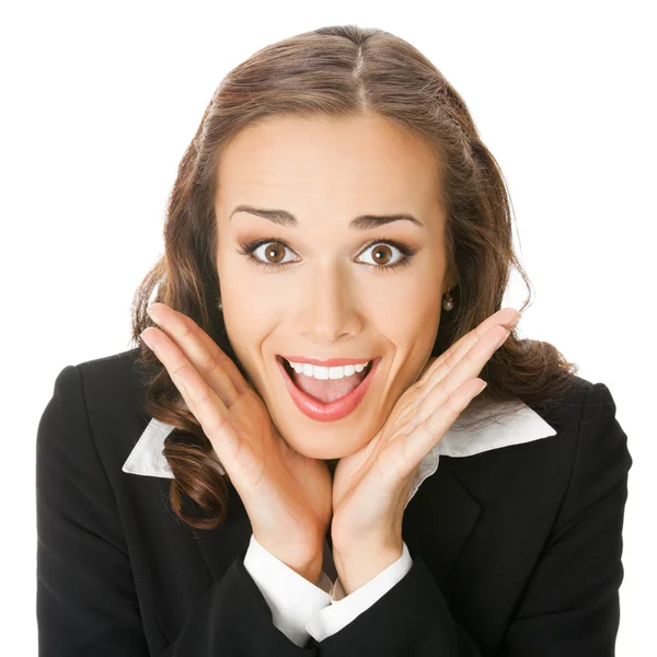 Happy surprised business woman, isolated — Stock Photo, Image