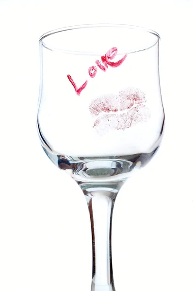 Glas med meddelande och kyss — Stockfoto