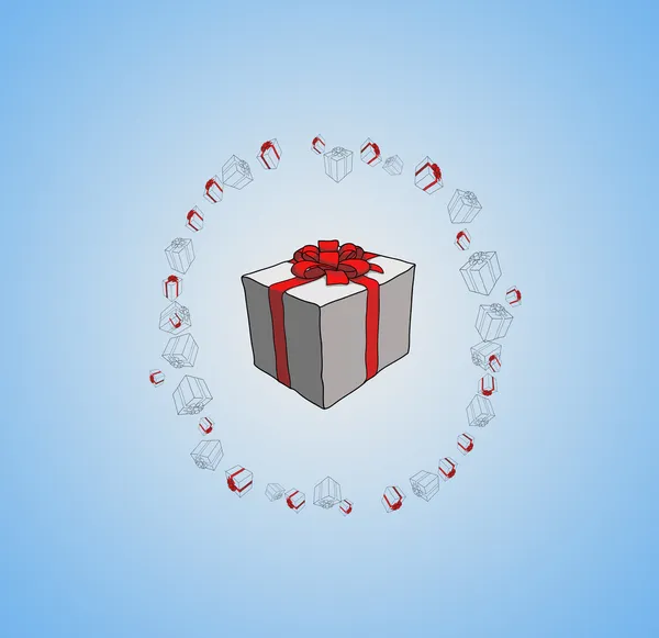 Cajas de regalo navideñas decoradas con cinta roja . — Foto de Stock