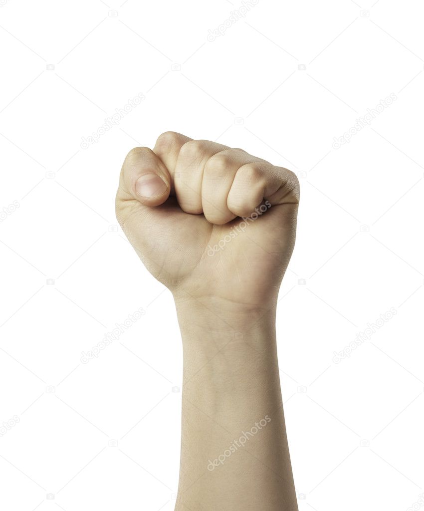 Male hand in fist isolated on white background.