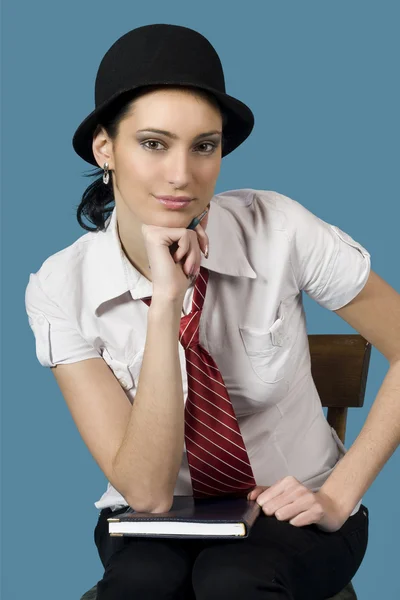 Woman with black hat — Stock Photo, Image