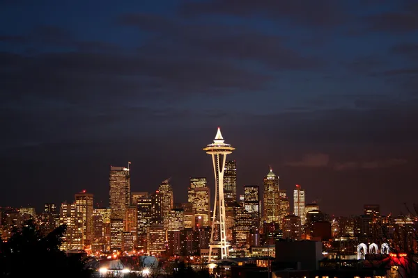 야경 시애틀의 다운 타운 스톡 사진