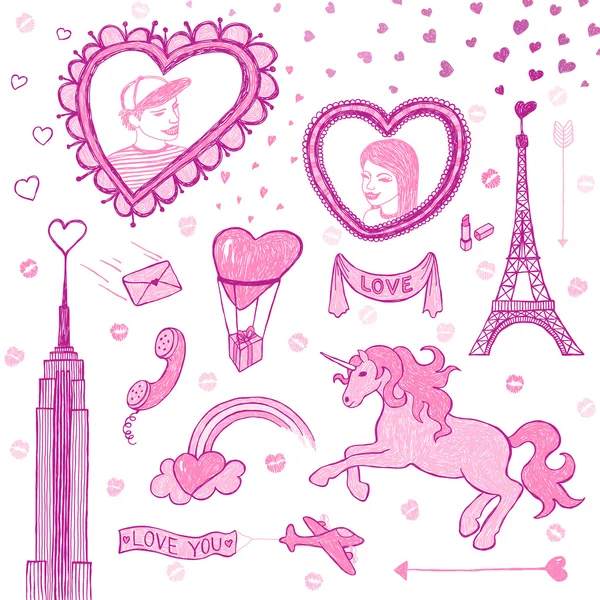 Valentine doodle set — Stock Vector