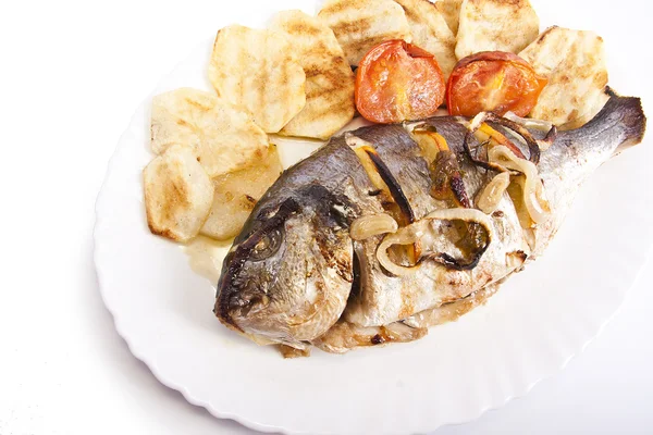 stock image Tray of baked fish