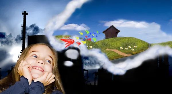 Happy girl dreaming the world — Stock Photo, Image