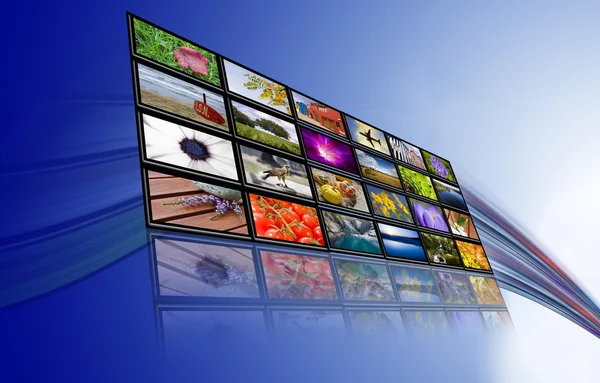 Thematic channels of information society, tv screen — Stock Photo, Image