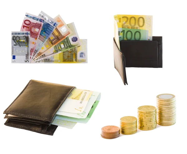 Sammlung von Geld und Scheinen auf weißem Hintergrund — Stockfoto
