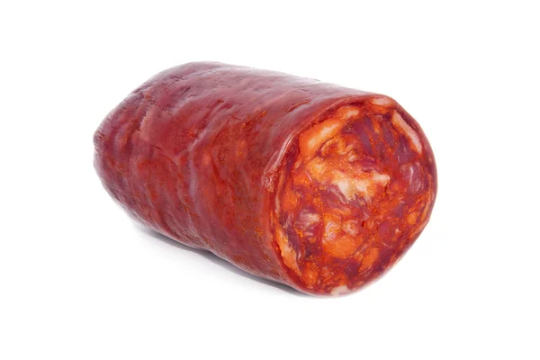 Мясо колбасы изолированы на белом фоне — стоковое фото
