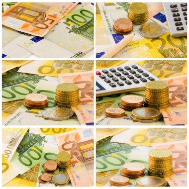 Euro coins and notes, set of economy clipart