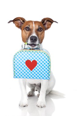 Dog with a small luggage with a big heart clipart