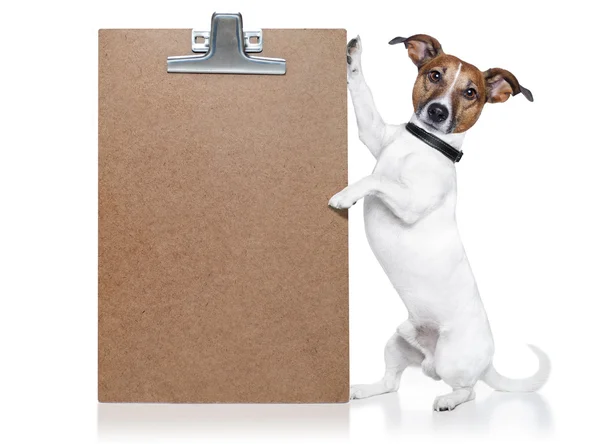 Perro con pancarta de madera —  Fotos de Stock