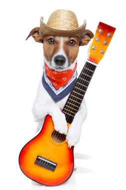 Country dog with a guitar clipart