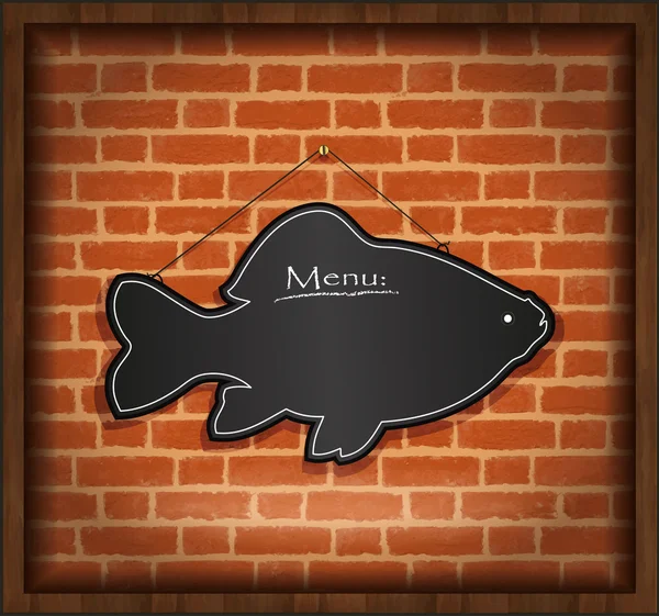 Blackboard fish menu brick wall raster — Stock Photo, Image
