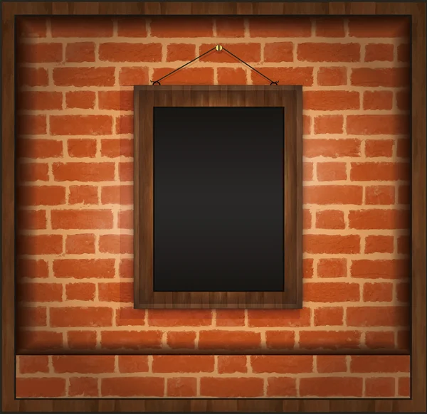 Blackboard frame hout menu bakstenen muur raster — Stockfoto