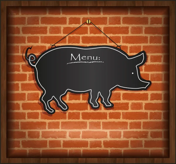 Raster yazı tahtası domuz menü kartı tuğla duvar arka plan — Stok fotoğraf