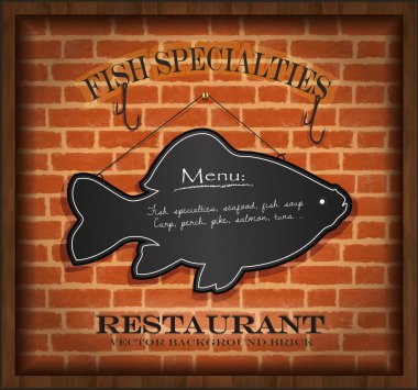 Vector blackboard fish menu brick wall clipart