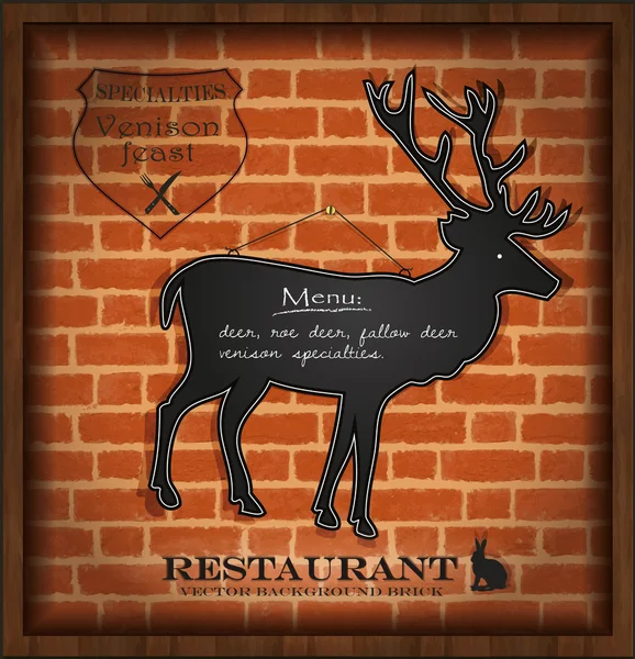 Vector blackboard deer menu card brick wall background — Stock Vector