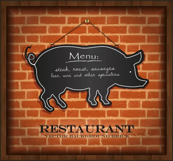 Vector blackboard porco menu cartão tijolo parede fundo —  Vetores de Stock