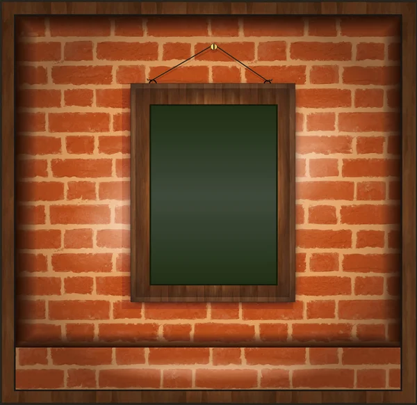 Pizarra marco madera menú ladrillo pared verde trama — Foto de Stock