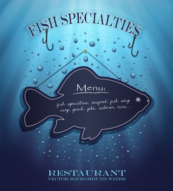 Vector blackboard fish water blue background drops clipart