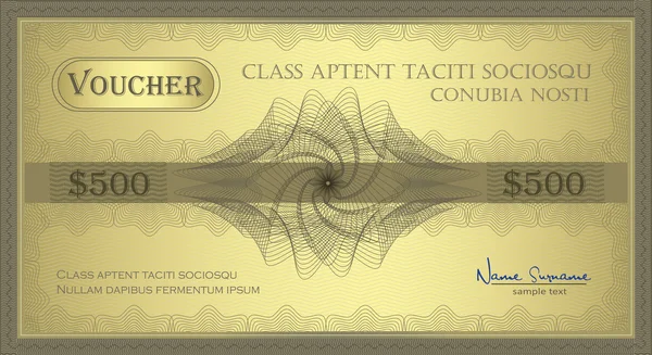 Vector Voucher Gold Guilloche certificat coupon — Image vectorielle