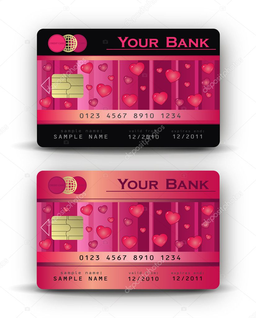 Vector Credit card Love heart pink