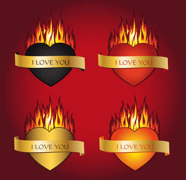Heart Fire red — Stock Vector