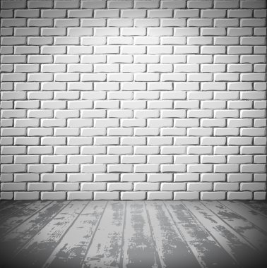 White brick room with wooden floor clipart