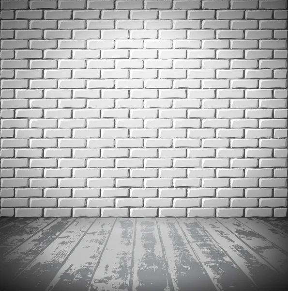 stock vector White brick room with wooden floor