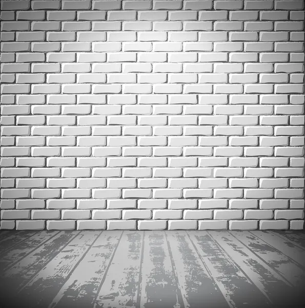 Chambre en brique blanche avec plancher en bois — Image vectorielle