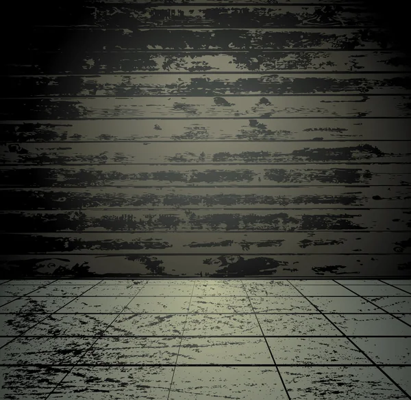 Salle de grunge en béton avec vieux mur en bois — Image vectorielle