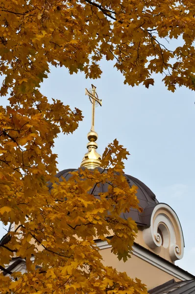 kronstadt sonbaharda yapılan kilisenin kubbesi