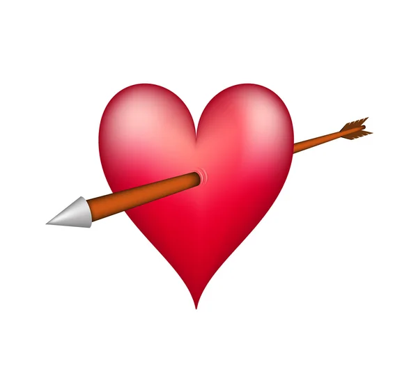 Piros szív egy nyíllal átszúrt — Stock Vector