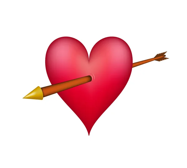 Червоне серце пронизане золотою стрілкою — стоковий вектор