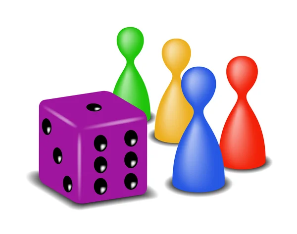 Figuras del juego de mesa con dados púrpura — Vector de stock