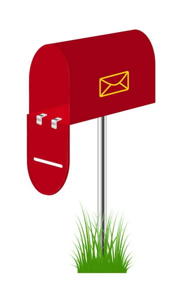 stock vector Red mailbox standing in the grass