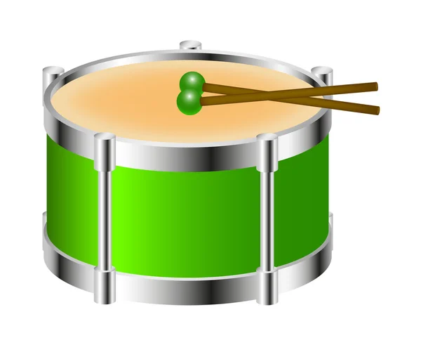 Instrument à tambour de couleur verte avec pilons — Image vectorielle