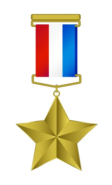 Μετάλλιο - χρυσό αστέρι με τρίχρωμο κορδέλα — Διανυσματικό Αρχείο