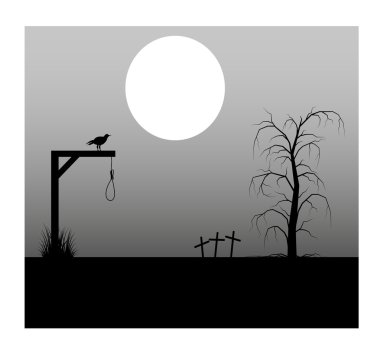 Spooky background with full moon lantern cemetery and the gallows clipart