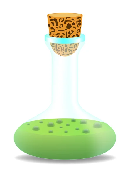 Laboratorium fles met groene vloeistof — Stockvector