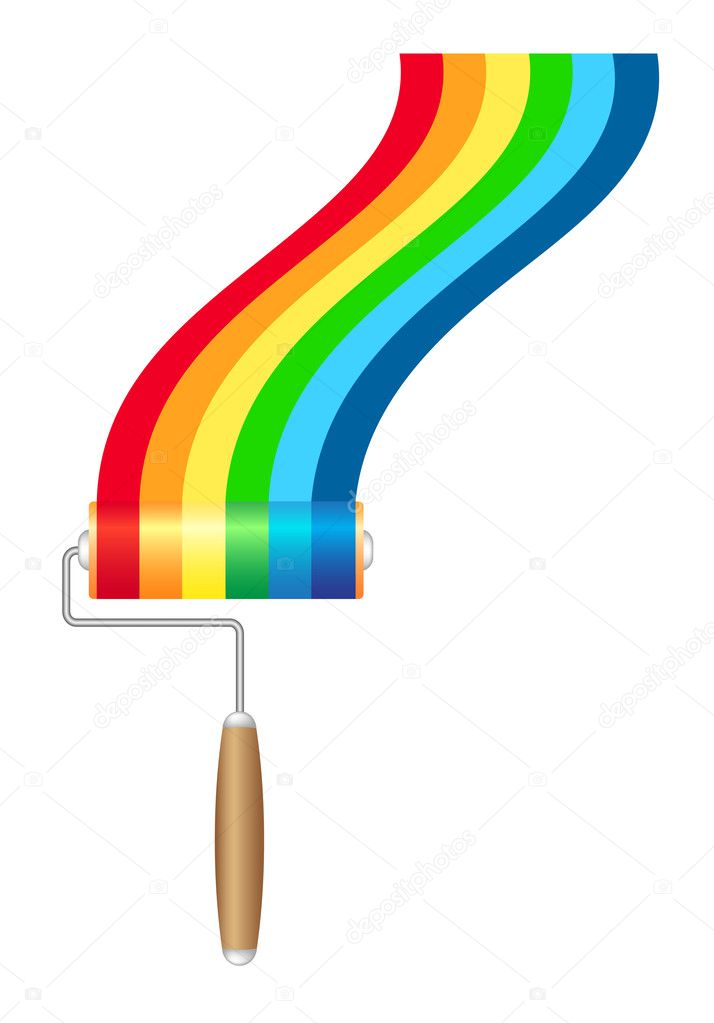 Paint roller brush with rainbow paint