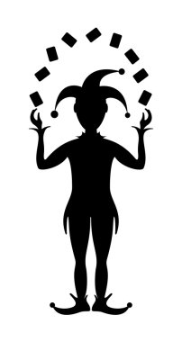 Silhouette of Joker playing with cards clipart