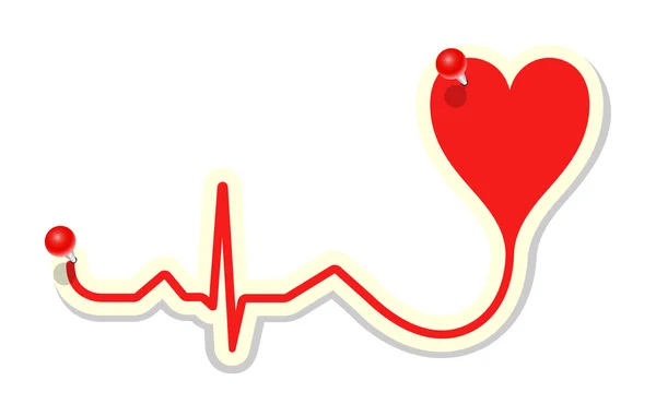 Cardiograma cardíaco com pino vermelho — Vetor de Stock