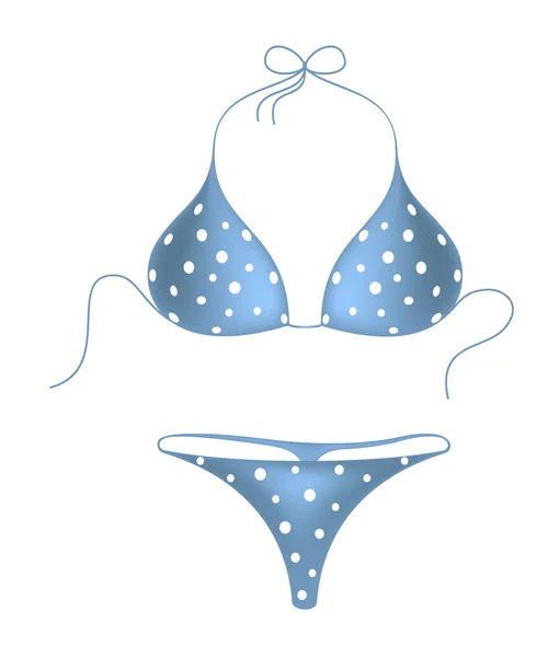 Bikini azul con lunares blancos — Vector de stock