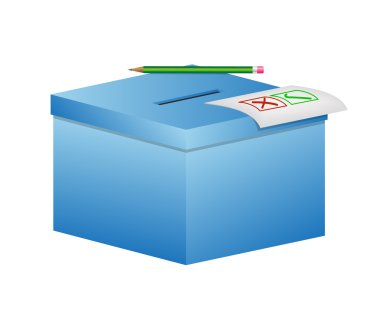 Election box - ballot box with pencil and a sheet of paper clipart