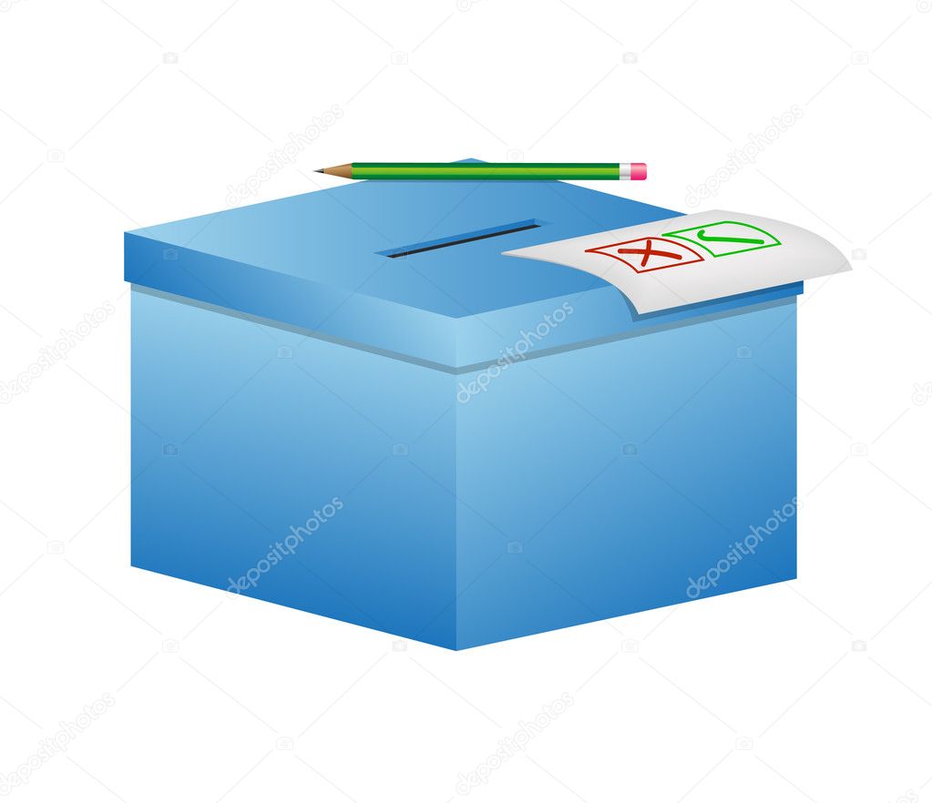 Election box - ballot box with pencil and a sheet of paper