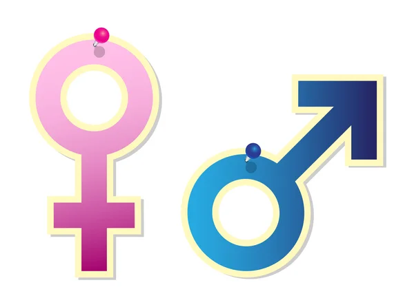 女性和男性标志与 pin — 图库矢量图片