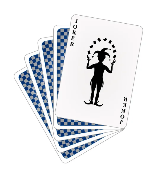 Jugar a las cartas - reverso azul y comodín — Vector de stock