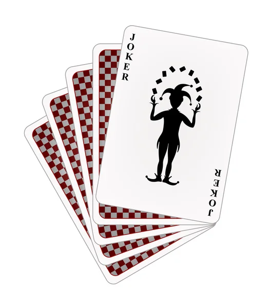 Παίζουν χαρτιά; κόκκινο πίσω πλευρά και τζόκερ — Διανυσματικό Αρχείο