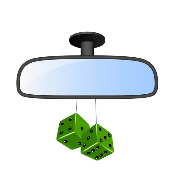 Auto zrcadlo s párem zelené kostky — Stockový vektor